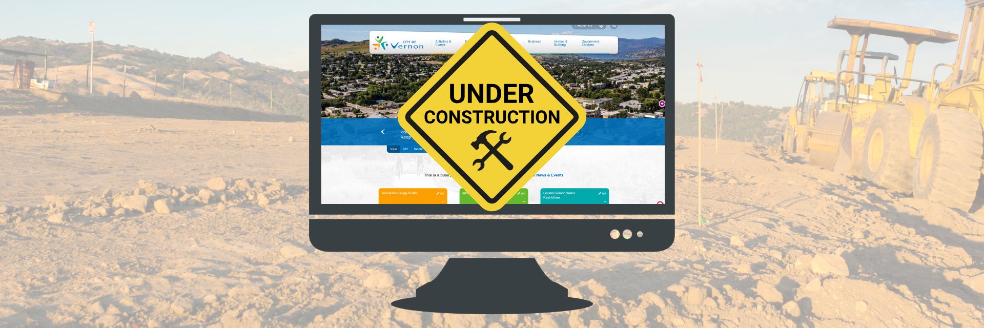 Image of construction scene with city website and under construction sign